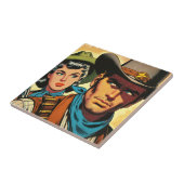 Cowboy/Cowgirl Retro Comics Tegeltje (Zijkant)