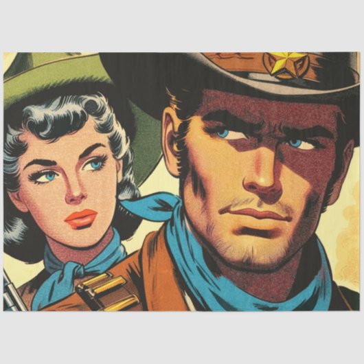 Cowboy/Cowgirl Retro Comics Tissuepapier (Voorkant)