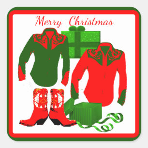 Cowboy Cowgirl Rodeo Westerne Shirten en laarzen Vierkante Sticker