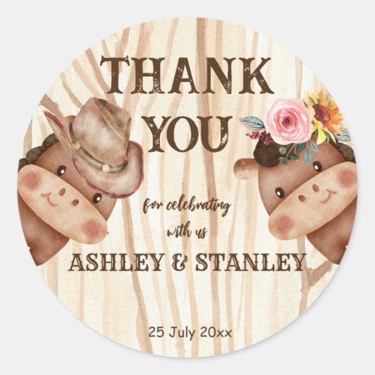 Cowboy Cowgirl Ronde Sticker (Voorkant)