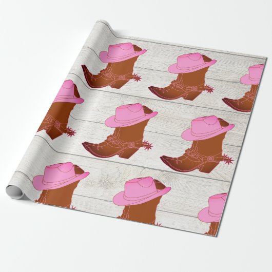 Cowboy Cowgirl Rustic Pink Cadeaupapier (Uitgerold)