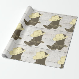 Cowboy Cowgirl Rustiek Hout Cadeaupapier