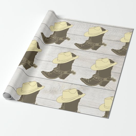 Cowboy Cowgirl Rustiek Hout Cadeaupapier (Uitgerold)