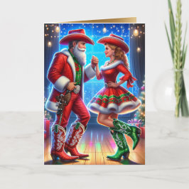 Cowboy Cowgirl Santa Country Dansers Kerstmis Kaart