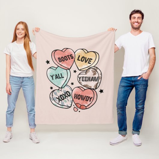 Cowboy Cowgirl Theme Hearts Fleece Deken (In situ)