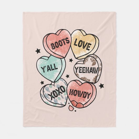 Cowboy Cowgirl Theme Hearts Fleece Deken (Voorkant)