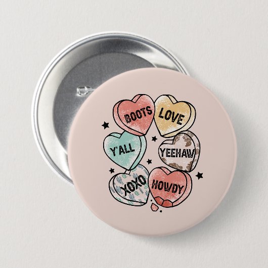 Cowboy Cowgirl Theme Hearts Ronde Button 7,6 Cm (Voorkant /achterkant)