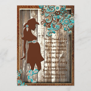 Cowboy Cowgirl Turquoise Brown Couples Baby shower Kaart