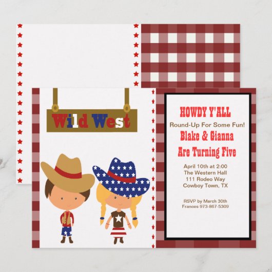 Cowboy, Cowgirl, uitnodiging (Voorkant / Achterkant)