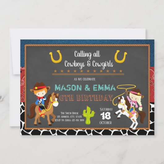 Cowboy cowgirl uitnodiging (Voorkant)