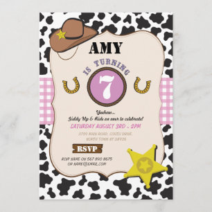 Cowboy Cowgirl Verjaardagsfeest Koe Meisje Roze Ui Kaart