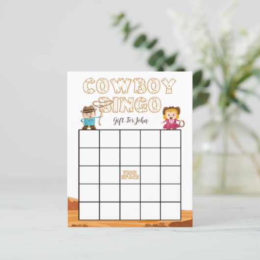 Cowboy & Cowgirl western baby shower bingo voor ki (Staand voorkant)