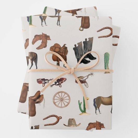 Cowboy Cowgirl Western Rodeo Country Pattern Inpakpapier Vel (In situ)