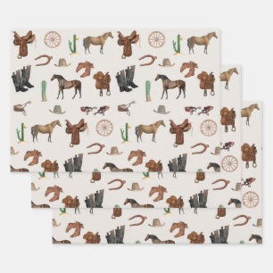 Cowboy Cowgirl Western Rodeo Country Pattern Inpakpapier Vel