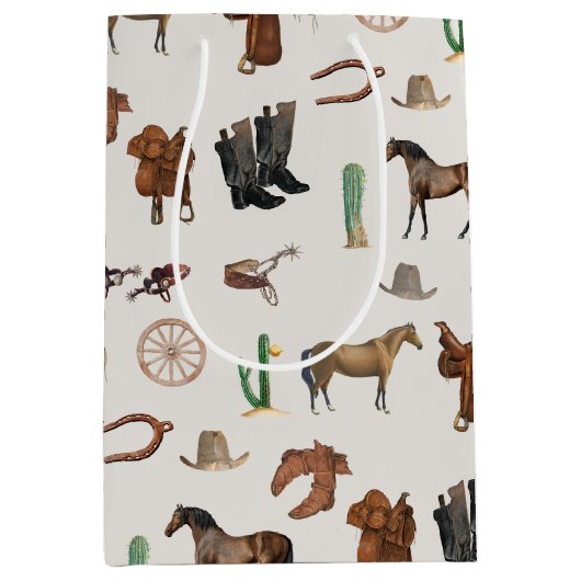 Cowboy Cowgirl Western Rodeo Country Pattern Medium Cadeauzakje (Voorkant)