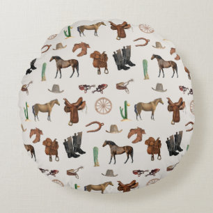 Cowboy Cowgirl Western Rodeo Country Pattern Rond Kussen