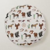Cowboy Cowgirl Western Rodeo Country Pattern Rond Kussen (Achterkant)