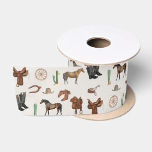 Cowboy Cowgirl Western Rodeo Country Pattern Satijnen Lint