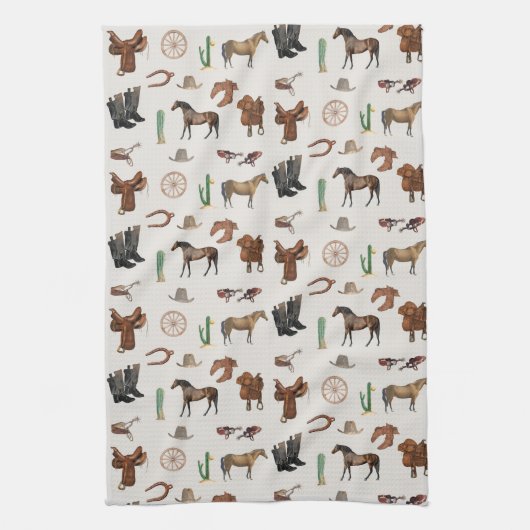 Cowboy Cowgirl Western Rodeo Country Pattern Theedoek (Verticaal)