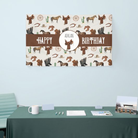 Cowboy Cowgirl Western Rodeo Country Verjaardag Spandoek (Beurs)