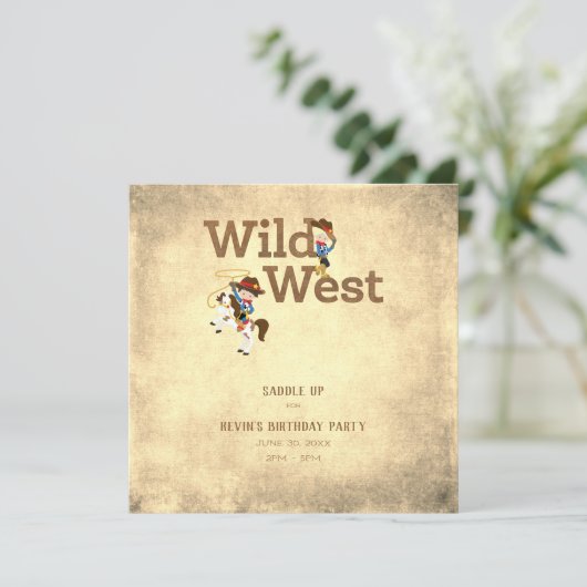 Cowboy Cowgirl Wild West Child's Birthday Party in Kaart (Staand voorkant)