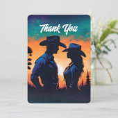 Cowboy & Cowgirl Zonsondergang Bedankkaart (Staand voorkant)