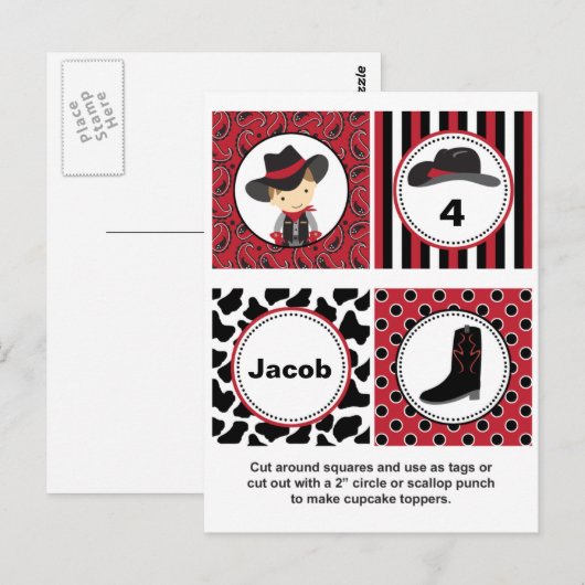 Cowboy Cupcake Toppers Briefkaart (Voorkant / Achterkant)