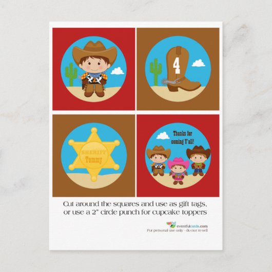 Cowboy Cupcake Toppers Briefkaart (Voorkant)