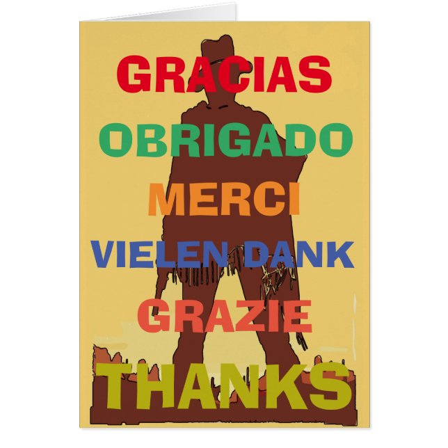 Cowboy, dankbaarheid in meerdere talen, tekst bewe (Voorkant)