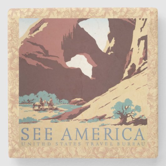 Cowboy Desert  Westerne paarden Stenen Onderzetter (Voorkant)