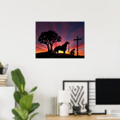 Cowboy die bidt in de Cross Christelijke Westerne Poster (Thuiskantoor)