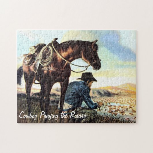 Cowboy die de Rosary bidt Legpuzzel (Horizontaal)