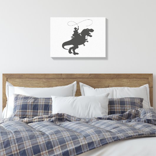 Cowboy die dinosaurus in het prehistorische tijdpe canvas afdruk (Insitu (Slaapkamer))