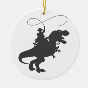 Cowboy die dinosaurus in het prehistorische tijdpe keramisch ornament