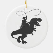 Cowboy die dinosaurus in het prehistorische tijdpe keramisch ornament (Achterkant)