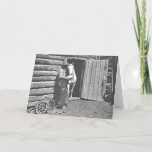 Cowboy die een brief leest kaart