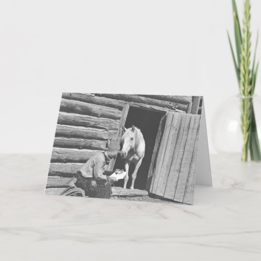 Cowboy die een brief met een paard lezen kaart (Voorkant)