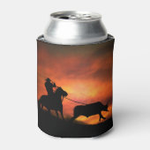 Cowboy die een stier vastrijgt met een lasso blikjeskoeler (Blikje Voorkant)