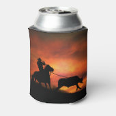 Cowboy die een stier vastrijgt met een lasso blikjeskoeler (Blikje Achterkant)