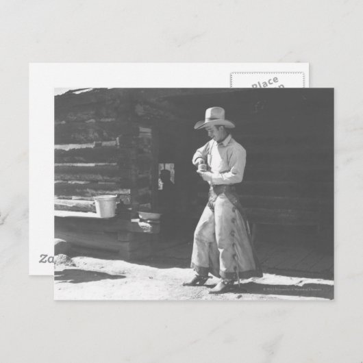 Cowboy die eet van een Peter Pan pindakaas kan. Briefkaart (Voorkant / Achterkant)