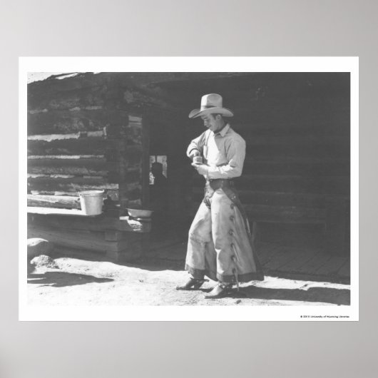 Cowboy die eet van een Peter Pan pindakaas kan. Poster (Voorkant)