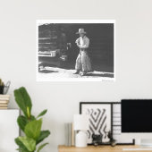 Cowboy die eet van een Peter Pan pindakaas kan. Poster (Thuiskantoor)