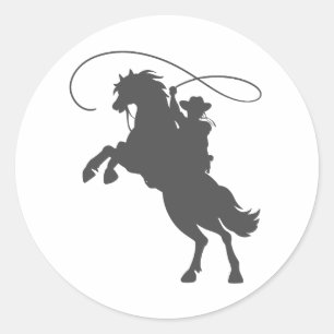 cowboy die lasso's met een rund in de veeteelt goo ronde sticker