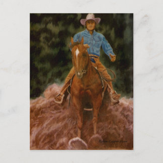 Cowboy die stof produceert briefkaart