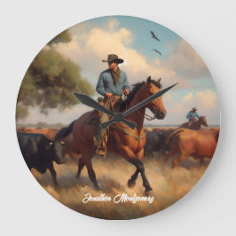 Cowboy die vee hoedt te paard grote klok