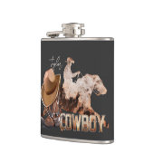 Cowboy die westerne laarzen gebruikt, cowboy pet heupfles (Links)