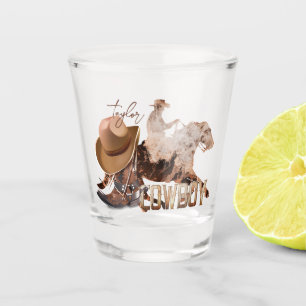 Cowboy die westerne laarzen gebruikt, cowboy pet shot glas