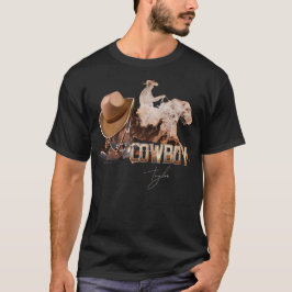 Cowboy die westerne laarzen gebruikt, cowboy pet t-shirt