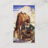 Cowboy die zijn paard bewaakt door NC Wyeth Visitekaartje (Achterkant)