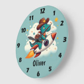 Cowboy Dino rijdt op een ruimteschip Grote Klok (Hoek)